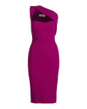 One-Shoulder Ponte Sheath Dress, Berry