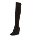 Demivoom Suede/Stretch Wedge Boot, Black