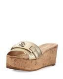 Warren Platform Cork Wedge Slide Sandal, Beige