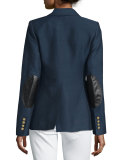 Dandy Two-Button Blazer w/Leather Elbow Patches, Navy