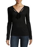 V-Neck Tie Long-Sleeve Tee, Noir
