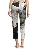 Yuzen Floral-Print Silk Lounge Pants, Multi Pattern