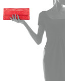 Gotham Crocodile Flap Clutch Bag, Red Matte