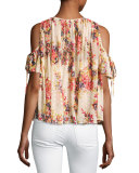 Prairie Rose Cold-Shoulder Chiffon Top, Pink