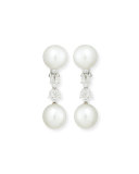 South Sea Pearl Button & Diamond Drop Clip/Post Earrings
