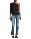 One-Shoulder Stretch Jersey Top, Black