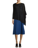 Sheer Hemp-Blend Shadow Plaid Poncho, Black, Plus Size