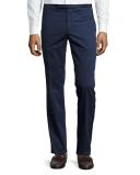 Satin-Trim Flat-Front Trousers, Navy