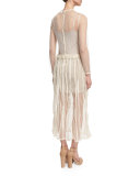 Long-Sleeve Lace & Macrame Midi Dress, Ivory