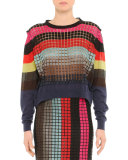 Grid-Striped Layered Cashmere Sweater