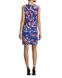 Sleeveless Round-Neck Skimmer Dress, Purple/Multi