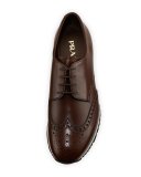 Calf Leather Wing-Tip Oxford Runner, Brown