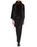 Long-Sleeve Slash-Detail Turtleneck, Black
