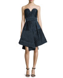 Brocade A-Line Sweetheart Dress, Navy