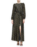 Long-Sleeve Metallic Gown, Black/Gold