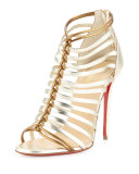 Milla Metallic Strappy Red Sole Bootie, Light Gold