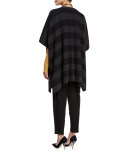 Reversible Felted Striped Wool Poncho, Charcoal/Black