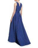 Sleeveless High-Low Faille Ball Gown, Cobalt