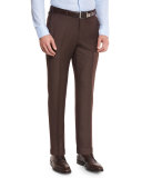 Twill Trofeo Wool Flat-Front Trousers, Tobacco