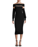 Cutout Off-the-Shoulder Jersey Midi Dress, Black