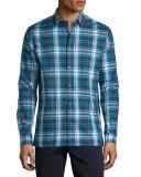 Plaid Long-Sleeve Sport Shirt, Navy