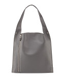 Estia Metal Scars Leather Hobo Bag, Steel
