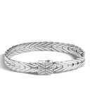 Modern Chain Silver 8mm Rectangular Bracelet with Diamond Clasp, Size M