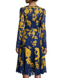 Two-Tone A-Line Lace Dress, Marine Blue