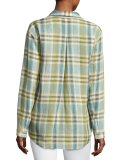Sabira Long-Sleeve Windowpane Blouse w/ Chain Detail, Multi