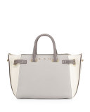 Boulevard 28 Tricolor Vitello Leather Satchel Bag, Gray/White