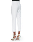 Lined Linen-Blend Cropped Pants, White 