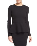 Mel Long-Sleeve Peplum Top, Black