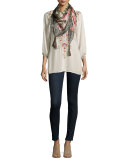 Moon 3/4-Sleeve Embroidered Blouse