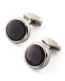 Round Fiber Optic Glass Cuff Links, Black