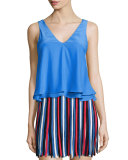 Peter Layered-Hem Sleeveless Top, Blue
