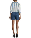 Solid Linen-Blend Shorts, Blue Marine