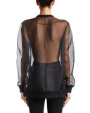 Swan-Patch Organza Sweatshirt, Black