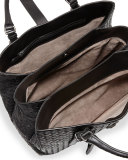 Roma Medium Woven Compartment Tote Bag, Nero