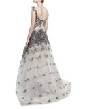 Sleeveless Lace Ball Gown, Nude/Black