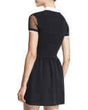 Lace-Sleeve Fit-&-Flare Dress, Black