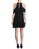 Valley Frill Cold-Shoulder Coverup Dress, Black