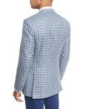 Check Plaid Two-Button Sport Coat, Light Gray/Blue