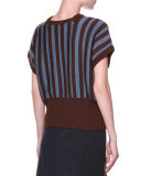 Short-Sleeve V-Neck Striped Sweater, Sadellee Brown