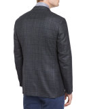 Windowpane Two-Button Sport Coat, Charcoal/Blue