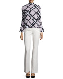 Abstract Tracks Fold-Over Collar Blouse, Quartz