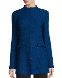 Textured-Knit Funnel-Neck Jacket, Prussian Blue