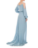 Cold-Shoulder Chambray Maxi Dress, Light Blue