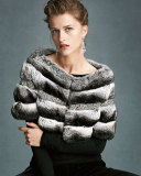 Lola Chinchilla Crystal-Stripe Capelet, Gray