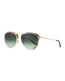 Airman Half-Rim Aviator Sunglasses, Matte Heroine Chic/Gold