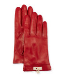 Leather Lock-Cuff Gloves, Red